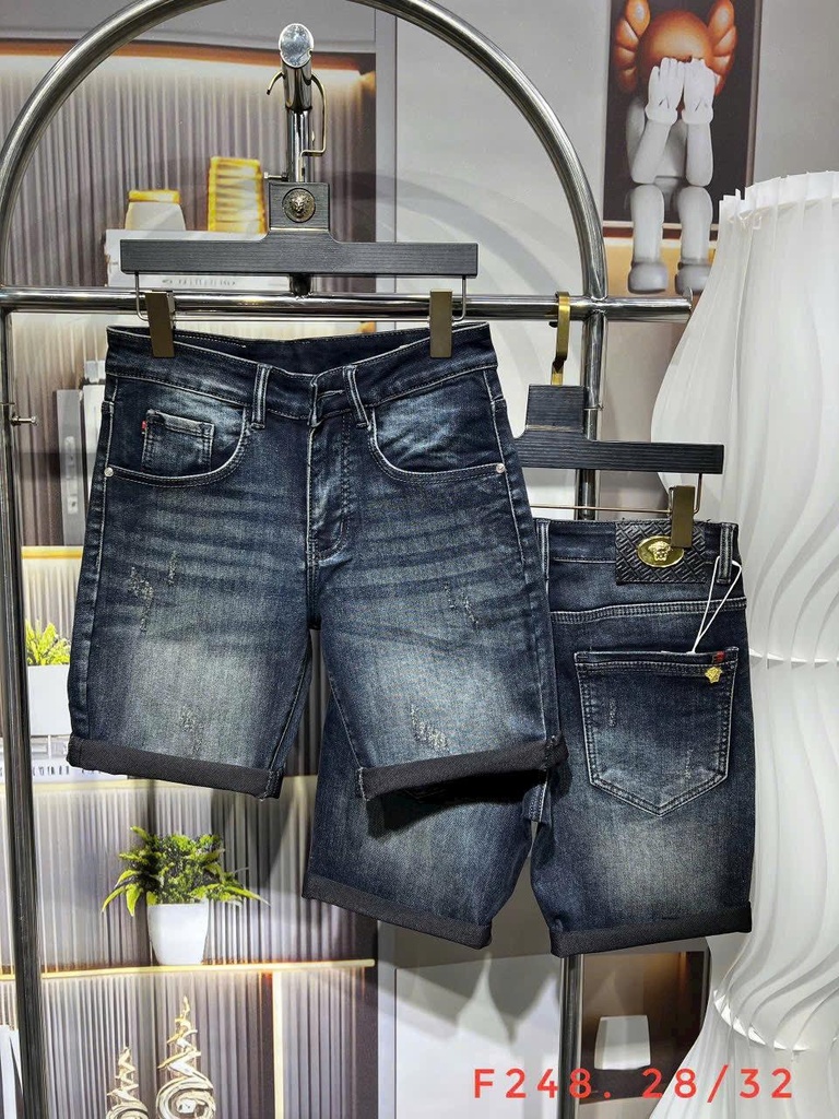 Quần short jeans nam xanh đậm slimfit cá tính-F248-288-283