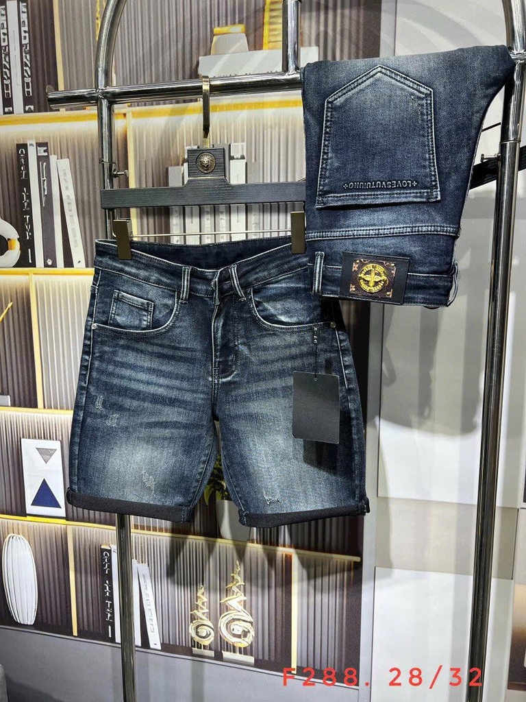 Quần short jeans nam xanh đậm slimfit cá tính-F248-288-283