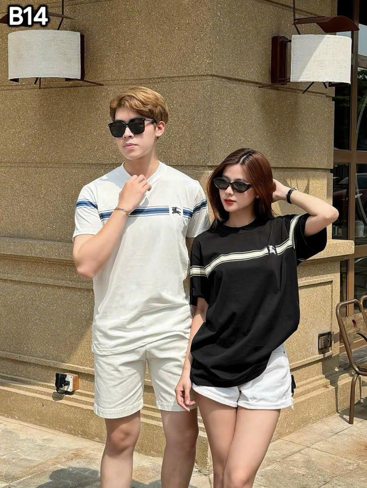 Áo thun nam nữ phối sọc thời trang hoặc Áo thun đôi tay ngắn họa tiết sọc ngang-1087963