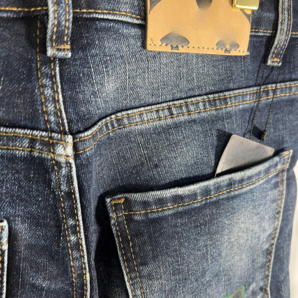 Quần Short Jean Nam KJ6016 - Wash Xanh Đậm, Họa Tiết Logo Cực Chất 
