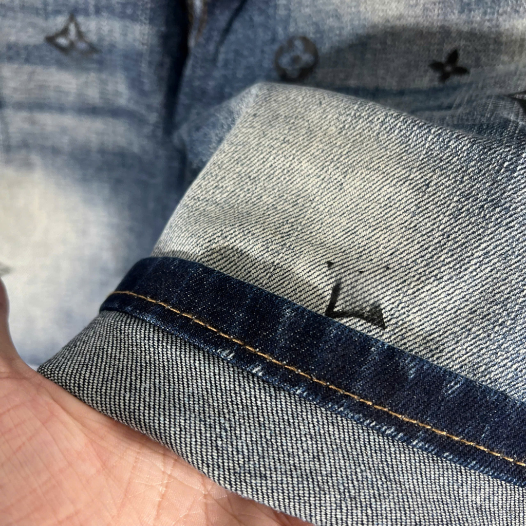 Quần Short Jean Nam KJ6016 - Wash Xanh Đậm, Họa Tiết Logo Cực Chất 