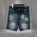 Quần Short Jean Nam KJ6016 - Wash Xanh Đậm, Họa Tiết Logo Cực Chất 